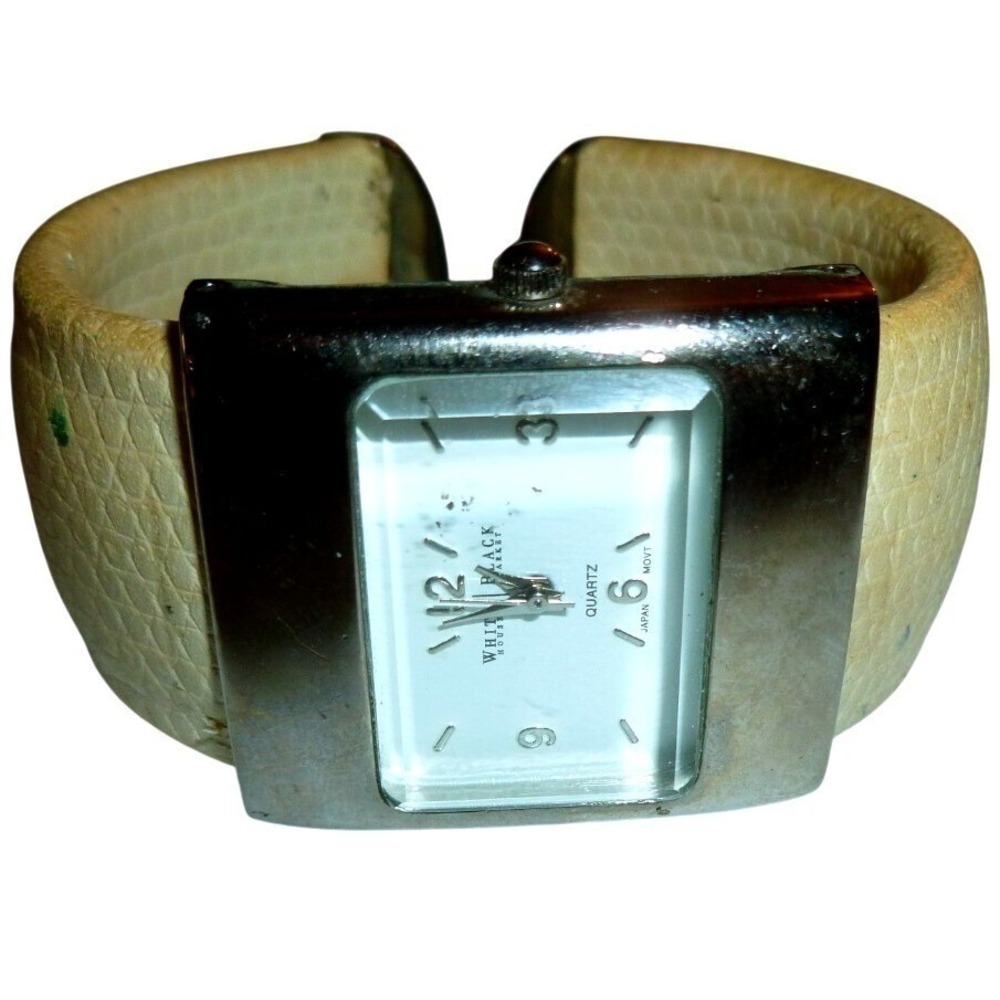 White House Black Market Cuff Watch Cream Snake Texture Rectangle Face Japan